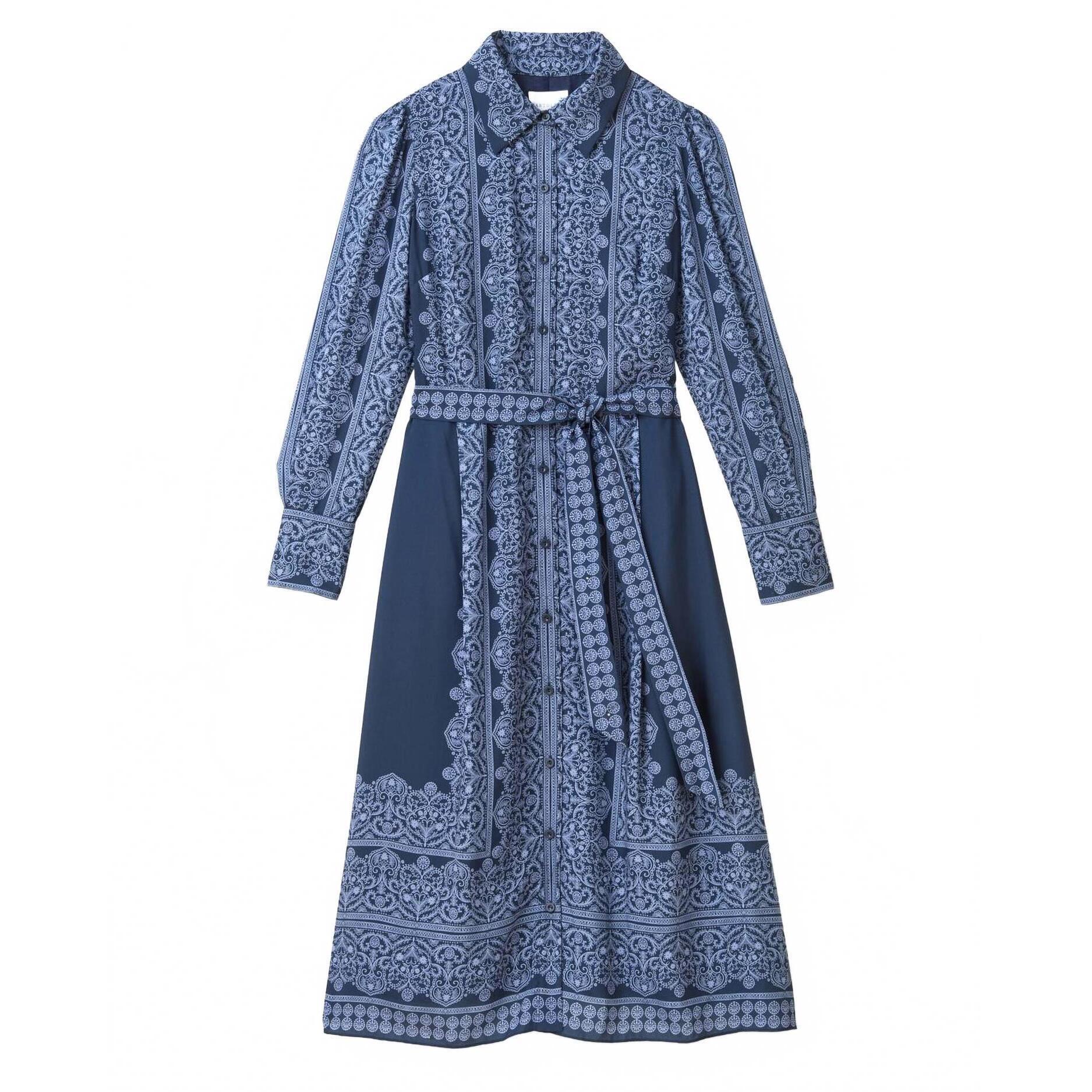 New Cartolina Nantucket Women's Grace Midi Dress In Navy Carmel Trellis